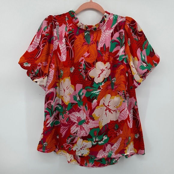 Hudson Gray Tops - Hudson Gray Cottagecore Maximalism Boho Tropical Resort Floral Red/Pink Top SzM